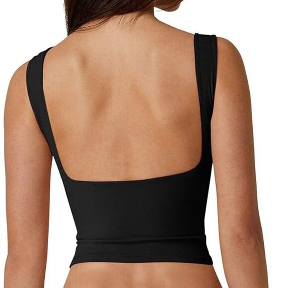 Qinsen Tops - 🖤✨ Black Open Back Boat Neck Crop Top | Size Small | NWT ✨🖤